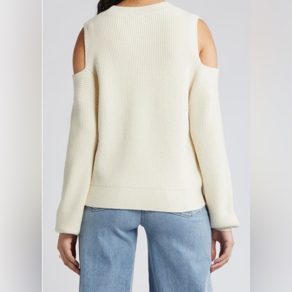 Open Edit Cold Shoulder Ribbed sweater Size M in Cream NWT - Picture 2 of 8